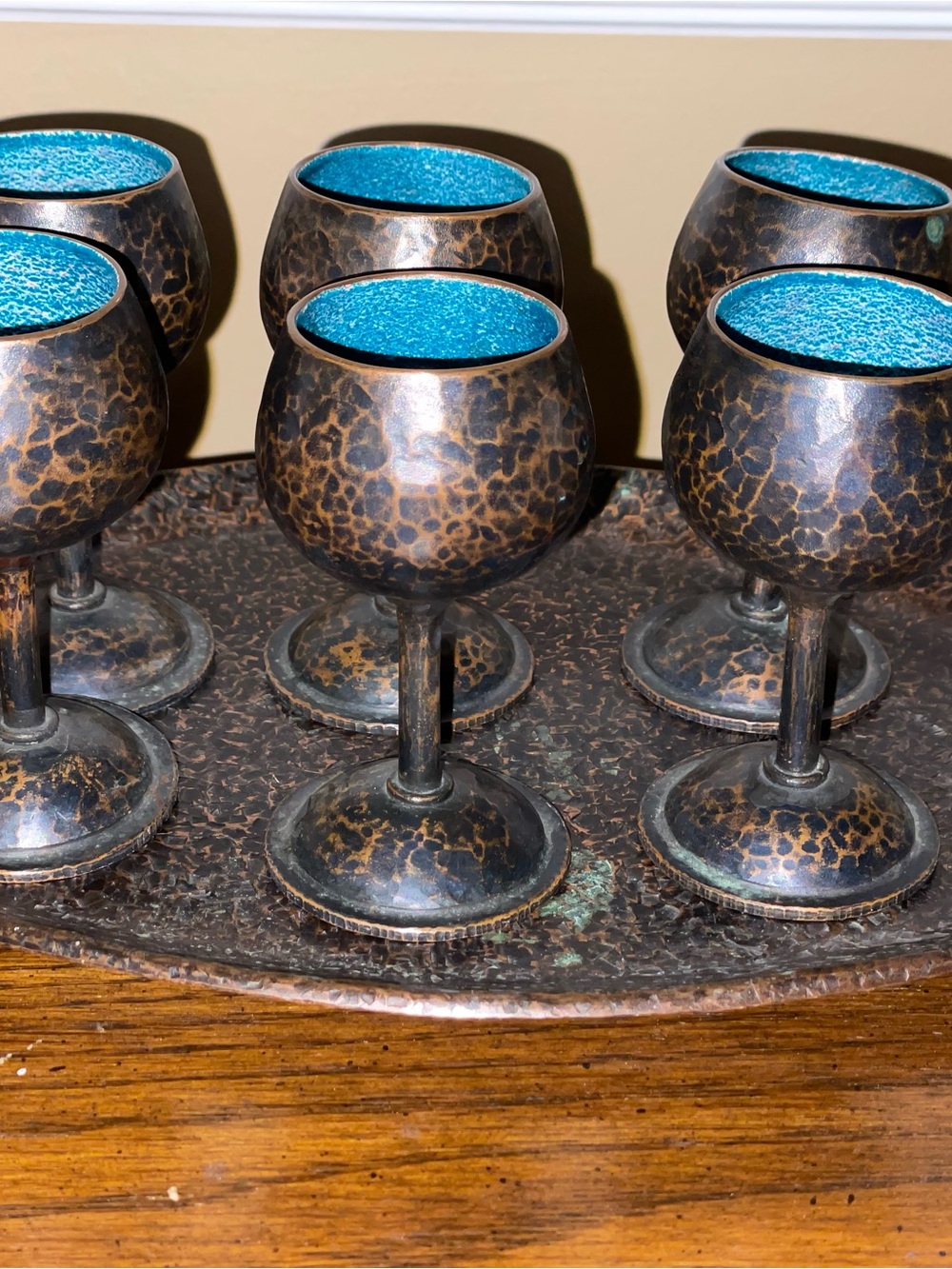Hand-Hammered Copper Goblet Set with Turquoise Interior (6-Piece)